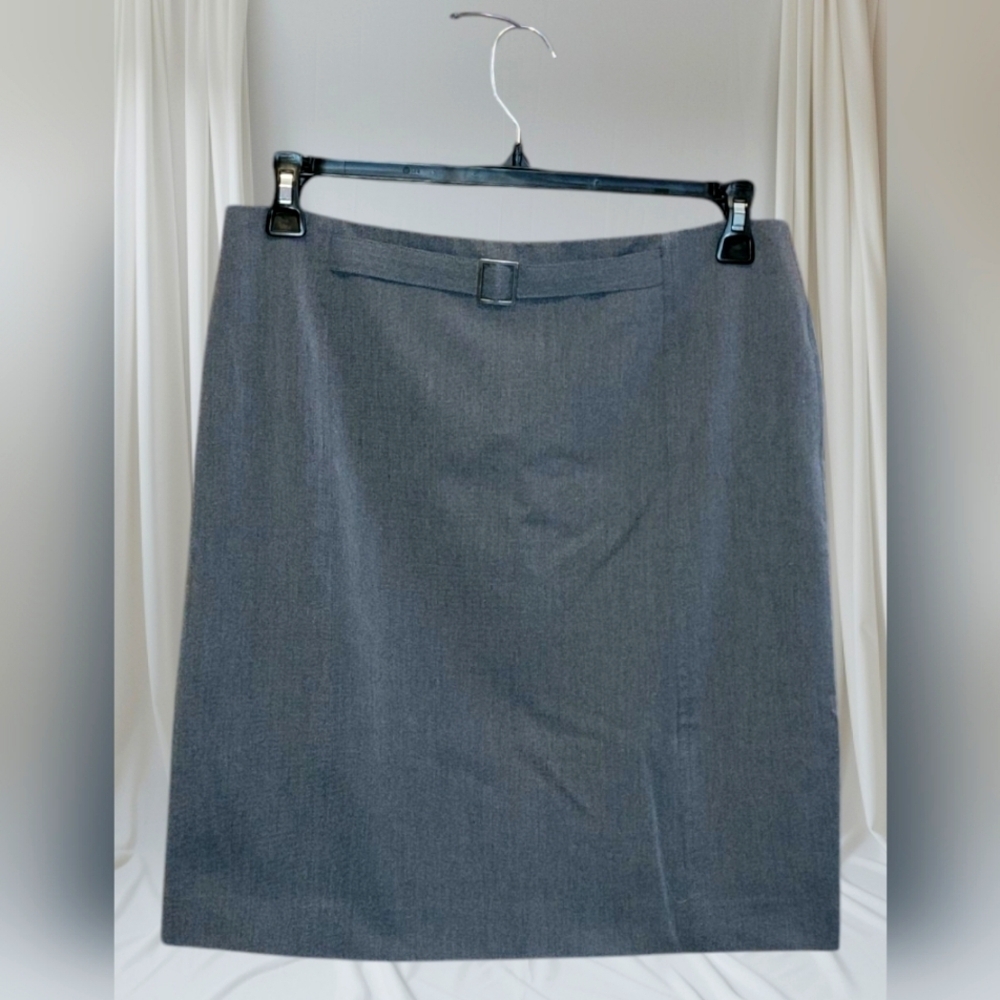 Classic stretch Skirt Gray Pencil Career Business Lined faux belt T44